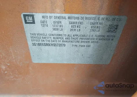 2017 Chevrolet Cruze Lt Auto from USA, damaged, VIN 3G1BE6SMXHS572879